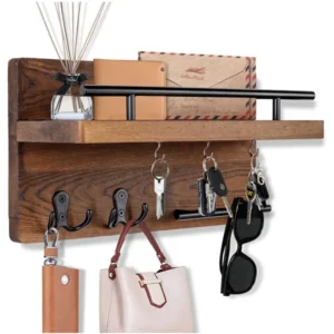 Wooden Wall Key Holder with Shelf 1